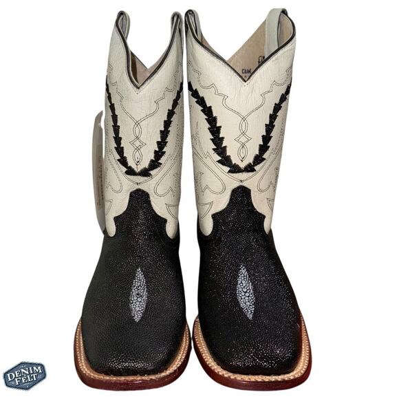 Ferrini Young’uns Youth Black/White Stingray Square Toe Western Cowboy Boot |NEW - Picture 1 of 9